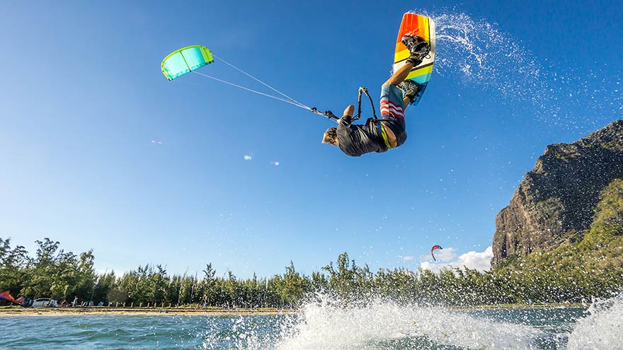 Kite Surfer off the coast of Mauritius. © ohrimalex.
