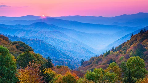Sunrise over Appalachian Mountains in Autumn.