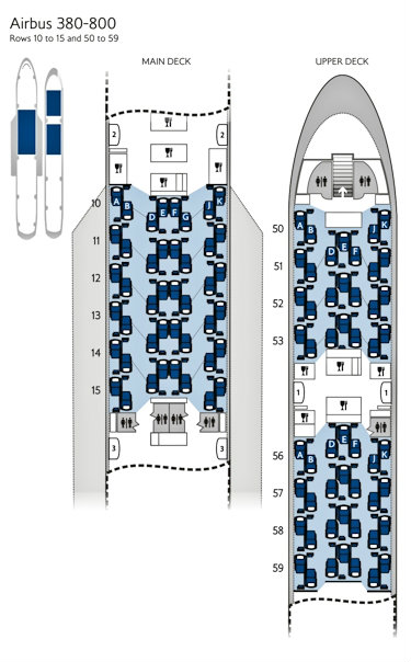 Seatmap for Airbus 380-800, Club World.