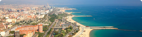View of the Barcelona coastline from aircraft.