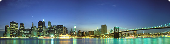 Manhattan skyline by night.