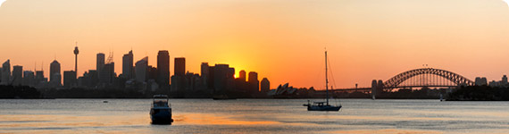 Panoramic view of Sydney harbour.