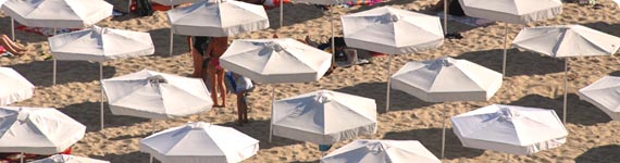 Sun umbrellas on Varna beach.