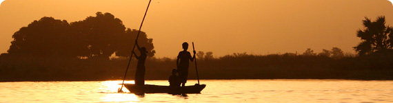 Fishing boat at dusk.