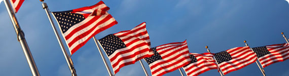 A row of USA flags.
