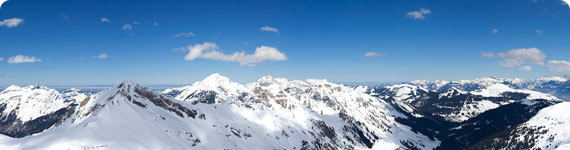 View of the snow capped mountains.