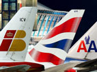 Iberia, British Airways and American Airlines tailfins.