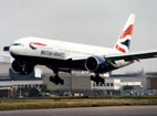 A British Airways Boeing 777 landing.