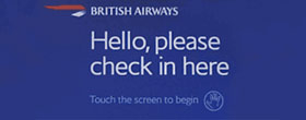 Welcome screen from a self service check-in kiosk.