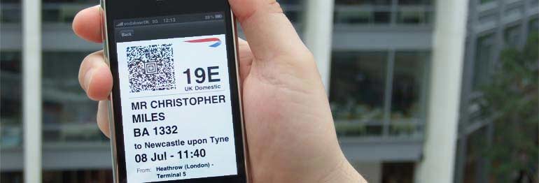 Mobile boarding pass on a mobile phone.