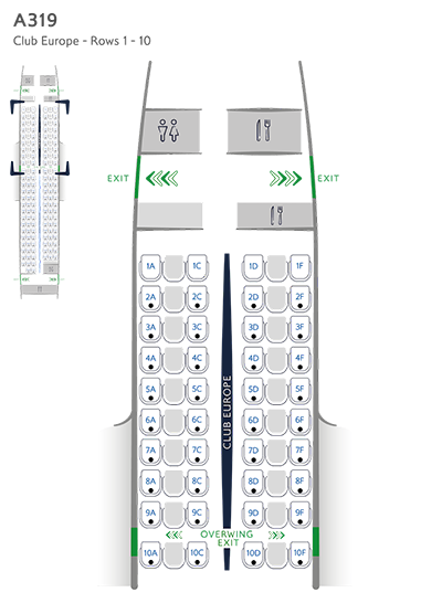 Plan de cabine Club Europe de l'A319