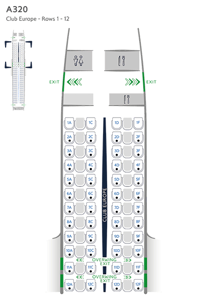 A320 欧洲公务客舱 (Club Europe) 座位平面图