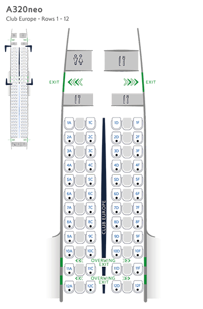A320neo クラブ・ヨーロッパ（Club Europe）シートマップ