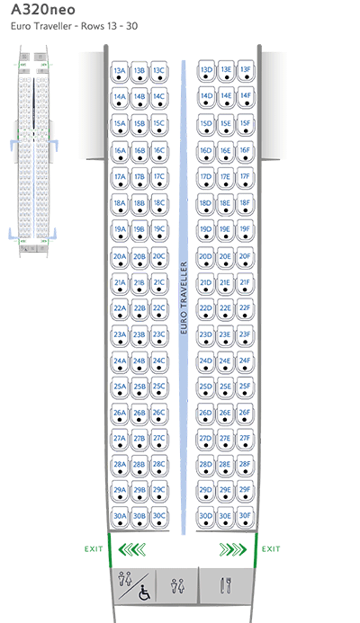 A320neo 欧洲经济客舱 (Euro Traveller) 座位平面图