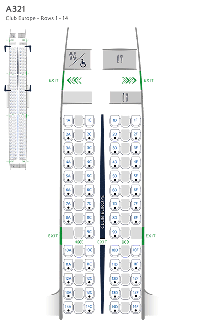 Configurazione dei posti in Club Europe su A321