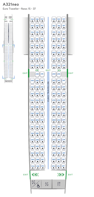 Mapa de asientos de Euro Traveller, A321neo