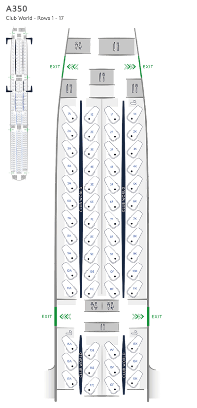 Configurazione dei posti in Club World su A350