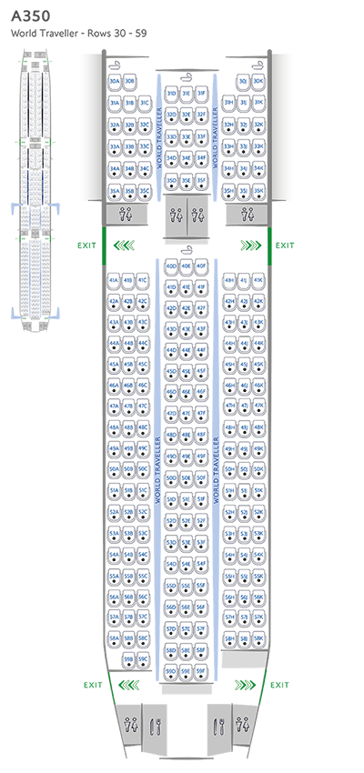Configurazione dei posti in World Traveller su A350