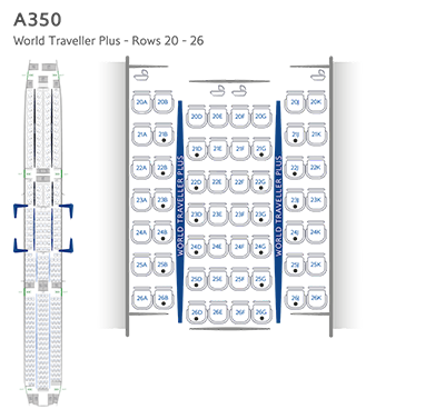 Mapa de asientos de World Traveller Plus, A350