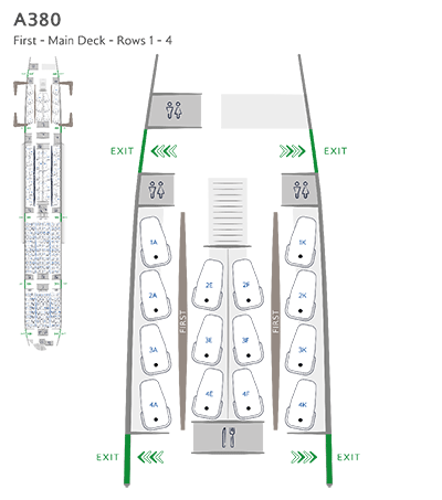 Configurazione dei posti in First, ponte principale, su A380