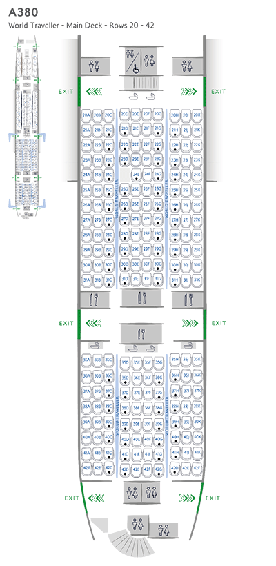 Mapa de asientos de World Traveller, A380