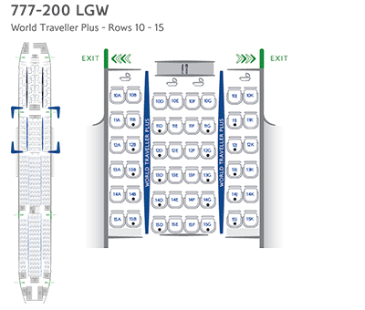 Mapa de asientos de World Traveller Plus, Boeing 777-200