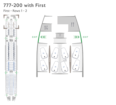 Mapa de asientos de la clase First 777-200