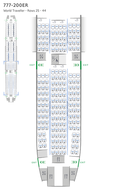 Mapa de lugares de World Traveller do Boeing 777-200ER