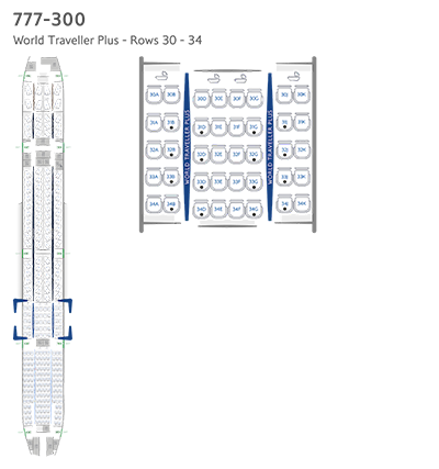 Configurazione dei posti in World Traveller Plus su Boeing 777-300