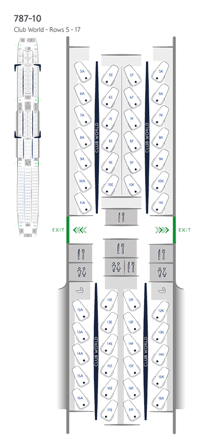 Configurazione dei posti in Club World su Boeing 787-10