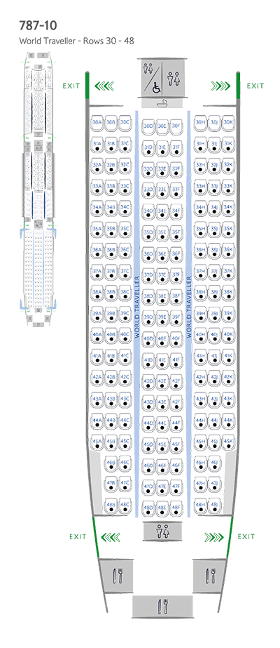 Mapa de asientos de World Traveller, Boeing 787-10