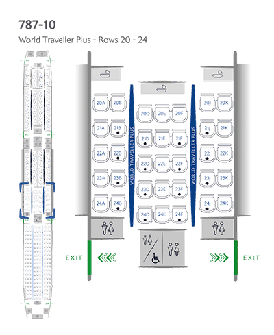 Configurazione dei posti in World Traveller Plus su Boeing 787-10
