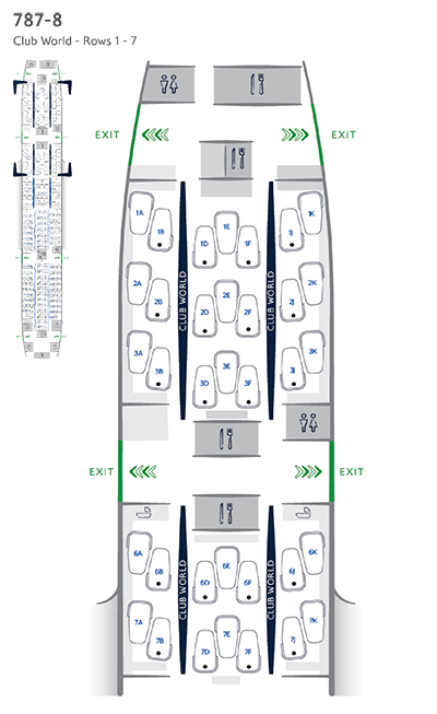 Configurazione dei posti in Club World su Boeing 787-8