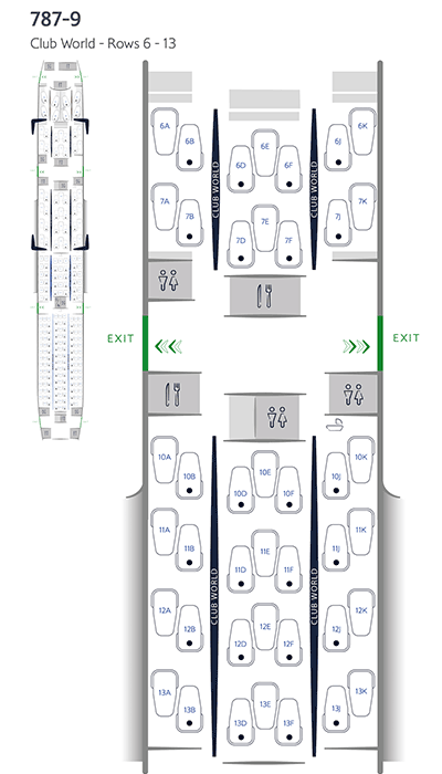 Configurazione dei posti in Club World su Boeing 787-9