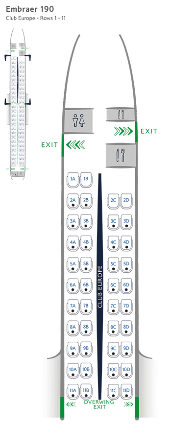 Embraer 190 Club Europe seat map
