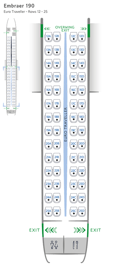 Configurazione dei posti in Euro Traveller su Embraer 190