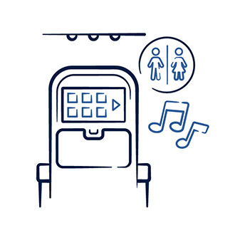 Воспроизведение музыки в развлекательной системе на борту и указатель туалета.