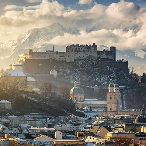 Beautiful scenic landscape in winter, Salzburg, Austria, Europe, travel.