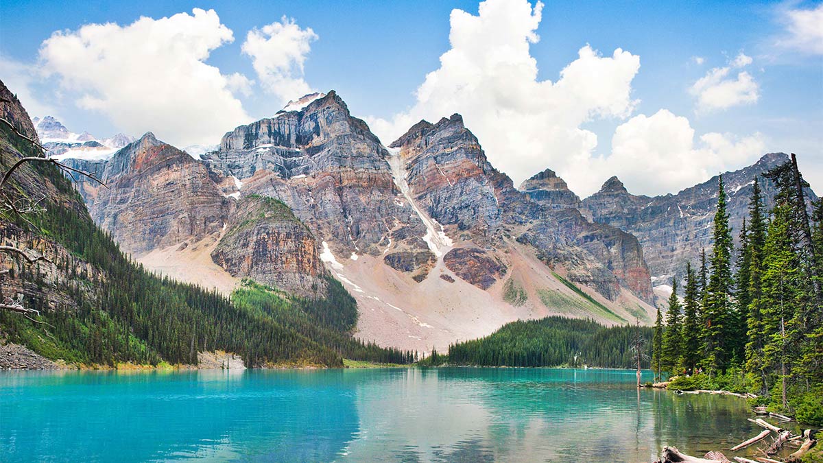 Beautiful landscape with Rocky Mountains and famous Moraine Lake in Banff National Park, Alberta, Canada.