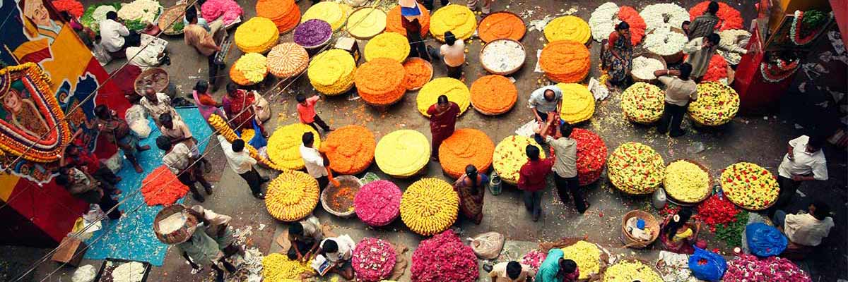 Colourful market in India.