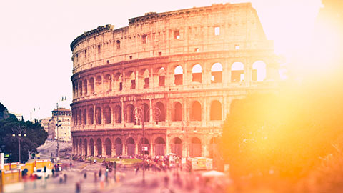 The Colosseum at sunset, Rome, Italy.