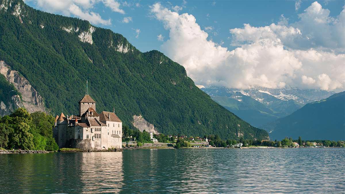 Chillon castle at Lake Geneva, Switzerland.