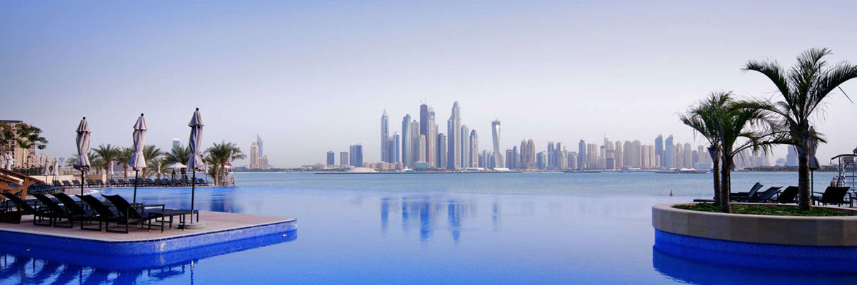 Panorama of Dubai Marina in a summer day, UAE.