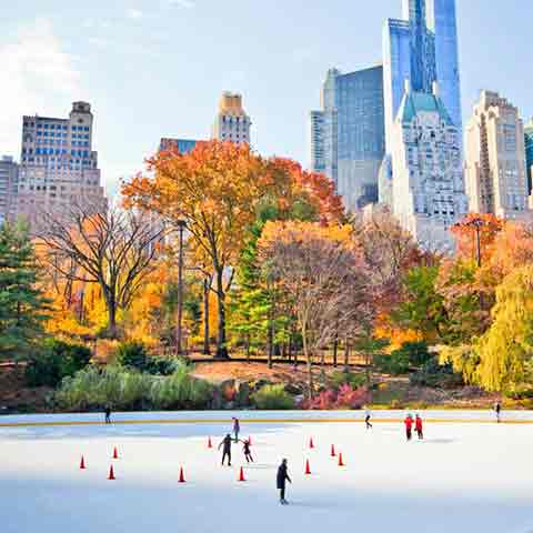 Ice skaters having fun in New York Central Park.