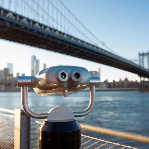 Binoculars at Brooklyn Bridge, New York City.