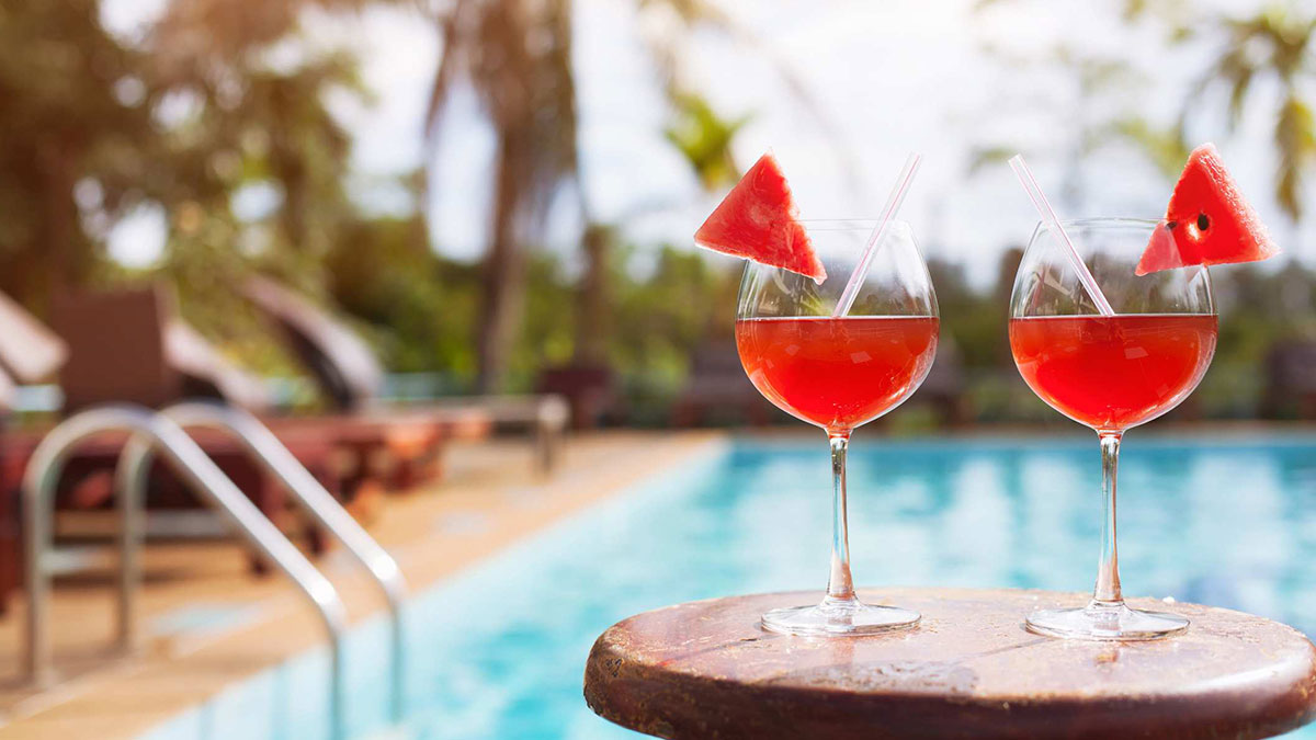 Cocktail by a pool.