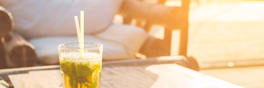 Mojito, the traditional Caribbean alcoholic beverage made with rum, sugar, lemon and hiberabuena or mint.