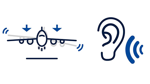 Ilustración que indica que pueden producirse ruidos y sacudidas durante el aterrizaje.