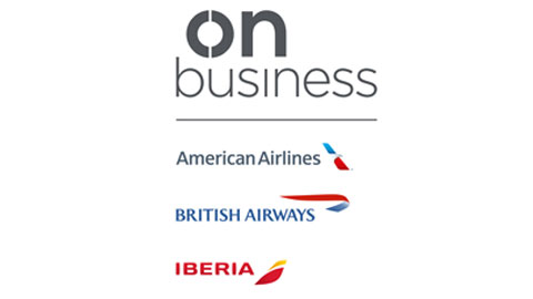 Logótipos da On Business, American Airlines, British Airways, Iberia.