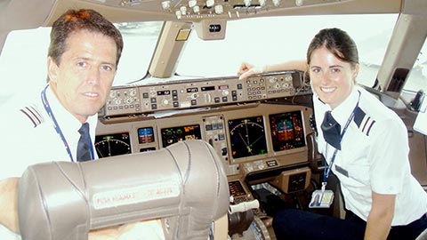 British Airways pilots in a cockpit.